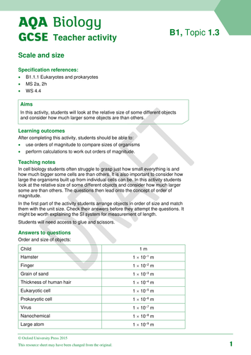 New 9-1 AQA GCSE Biology B1 Eukaryotic and Prokaryotic Cells | Teaching ...