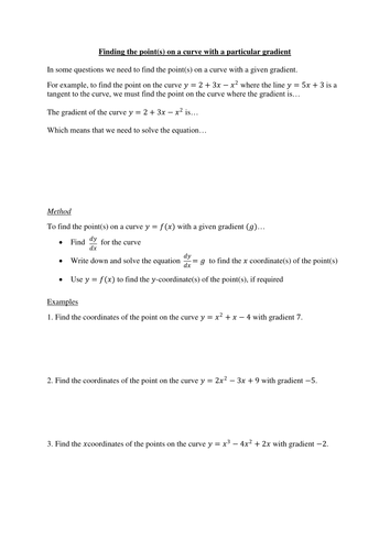 Worksheets to practise finding stationary points and their nature