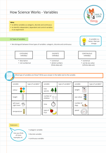 how science works hsw variables worksheet 1 ks3 4 teaching resources