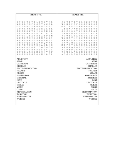 Henry VIII Wordsearch - Reason behind Break with Rome