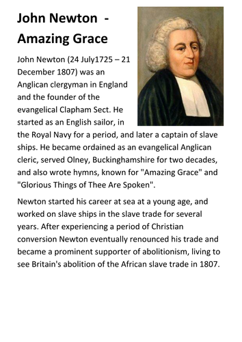 John Newton - Amazing Grace Handout | Teaching Resources