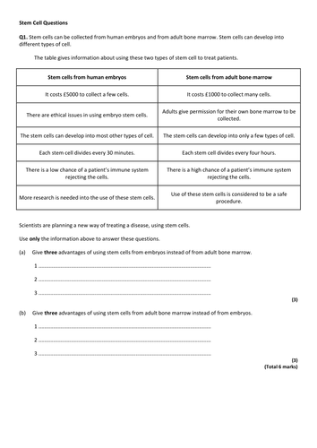 New 9-1 GCSE AQA Biology B2 Stem Cells | Teaching Resources