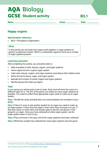 New 9-1 GCSE AQA Biology B3 Tissues, Organs and Digestive System ...