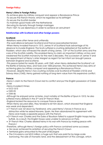 History A level, Tudors: Complete notes on Henry VIII's Foreign Policy ...