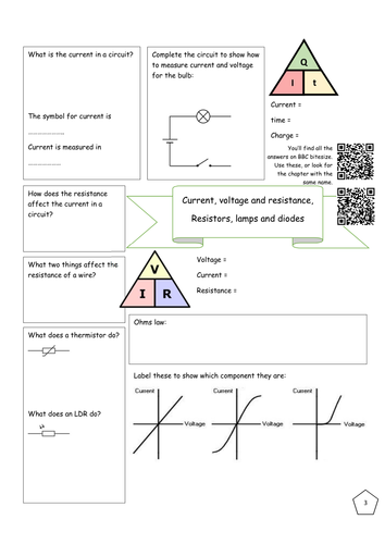 Bitesize Electricity revision - Current, voltage and resistance, lamps and diodes