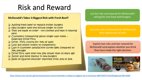 Edexcel Pearson GCSE Business (9-1) 2017 1.1.2 Risk and Reward activity