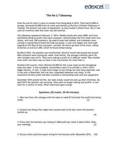 Edexcel Pearson GCSE Business (9-1) 2017 1.3.2 Revenues, Costs, Profits & Interest Rates