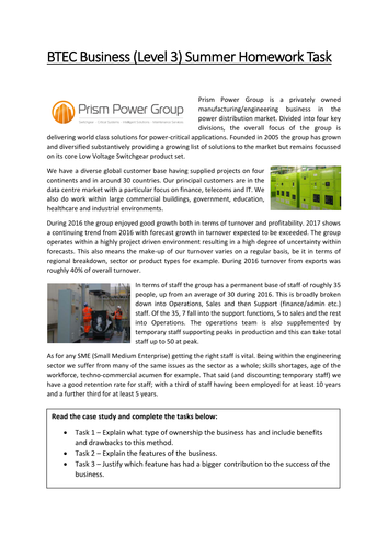 BTEC Business Induction homework