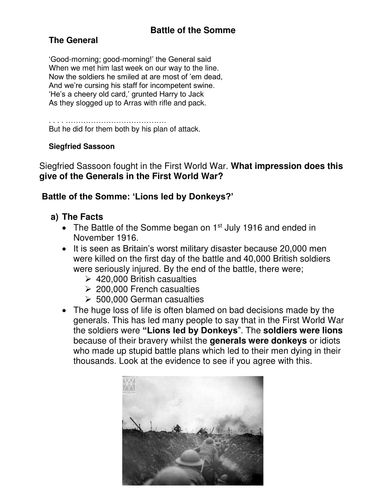 First World War - Lesson 6 - Battle of the Somme