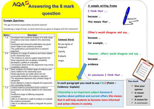 Citizenship 9-1 AQA Exam Technique Placemats/ Student Information