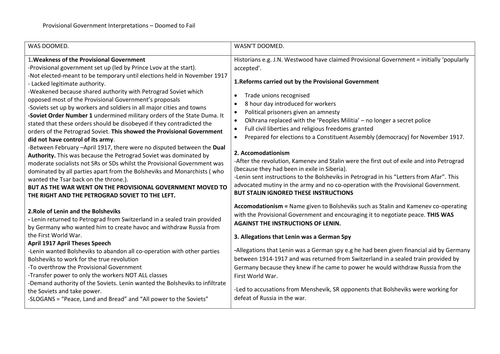 A Level History - OCR - Russia and its Rulers - Provisional Government Interpretations