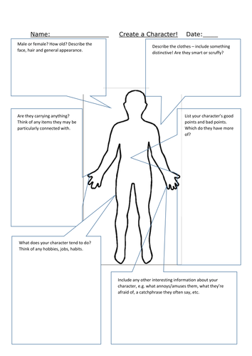 Create a character planning sheets and Teacher examples | Teaching ...