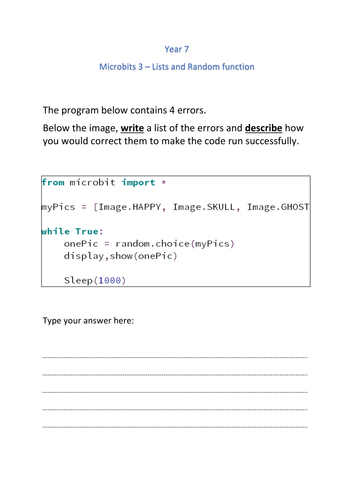 KS3 - MicroBit lesson 3/6, Lists, Random function