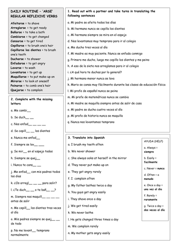 KS3 Spanish - Old school grammar drills, Oral drills and Narrow reading tasks on reflexive verbs