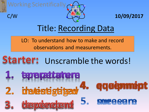 Activate 1:  Working Scientifically  1.3  Recording Data