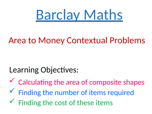 Area to Money Contextual Problems