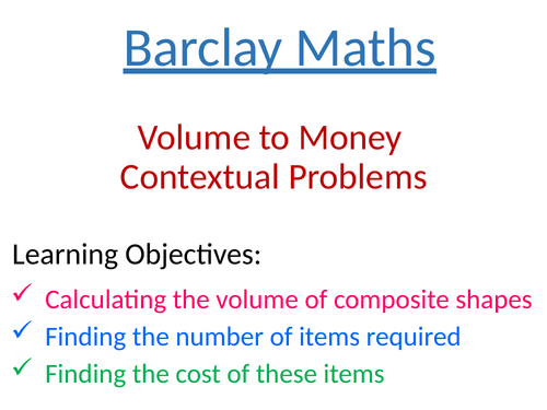 Volume to Money Contextual Problems