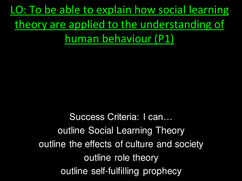 Unit 11 Psychological Perspectives Social Learning Theory (Health and Social Care)
