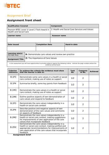 BTEC Health & Social care Level 1/2 Component 2 - Primary Care ...