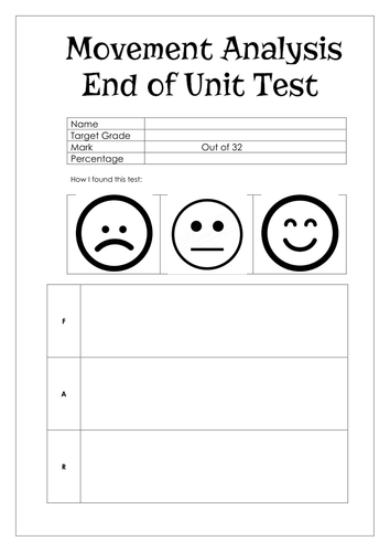 End of unit test - Movement analysis GCSE Edexcel 9-1 | Teaching Resources