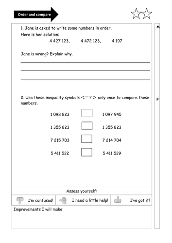 ordering and comparing large numbers teaching resources