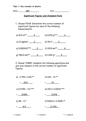 standard form physics worksheet KS2 Worksheet: Significant figures and standard form  Teaching