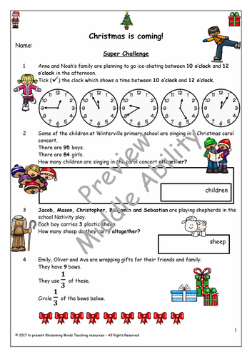 christmas maths homework year 3