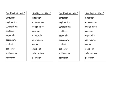 Year 6 Spelling Lists