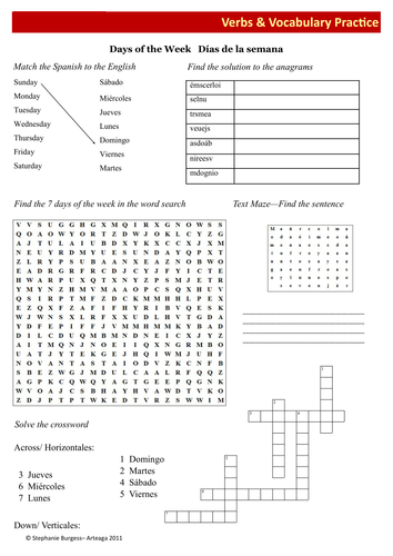 spanish vocabulary activity sheets teaching resources