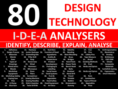 80 IDEA Analysers Design Technology Literacy KS3 GCSE Keyword Starters ...