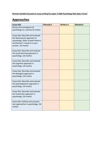 Psychology Paper 2 Practice Essay Questions