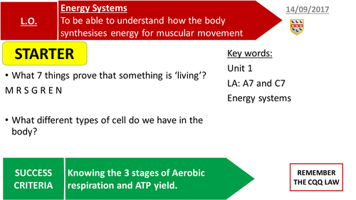 BTEC L3 Sport Exercise Science Unit 1 Sports Exercise Physiology ENERGY ...