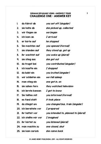 german separable verbs imperfect tense conjugation