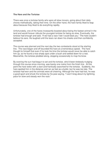 The Hare and the Tortoise Yr 4 and 5 reading comprehension | Teaching ...