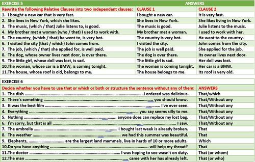 Relative Clause Questions With Answers