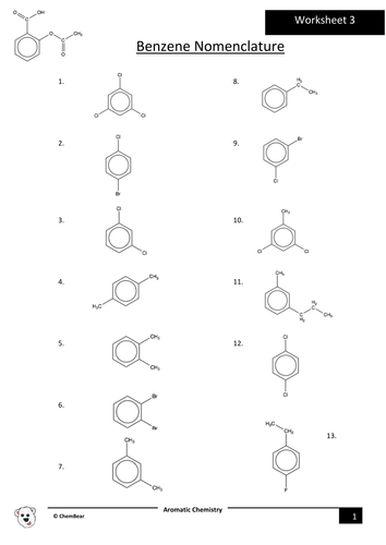 GCE A Level Aromatic Chemistry Nomenclature Naming Benzene Compounds Teaching Resources