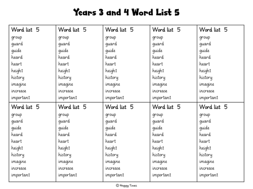 Printable Year 3 Common Exception Words