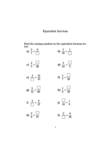 equivalent fractions worksheet with answers teaching resources