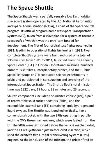 The Space Shuttle Handout