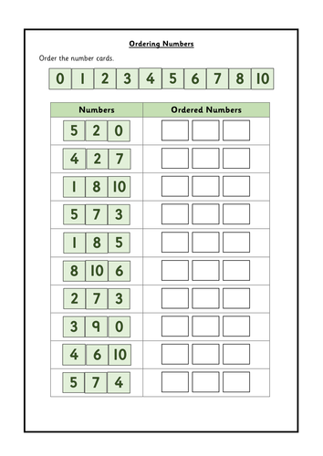 Ordering Numbers To 10 Worksheet Year 1