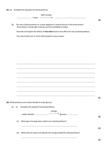 New 9-1 GCSE AQA Biology B8 Rate of Photosynthesis | Teaching Resources