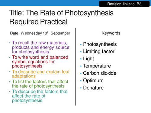 New 9-1 GCSE Biology B8 Photosynthesis Required Practical | Teaching ...