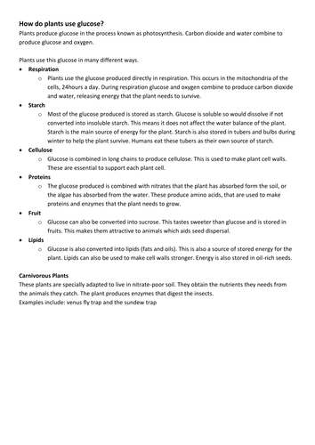 New 9-1 GCSE AQA Biology B8 How Plants Use Glucose | Teaching Resources
