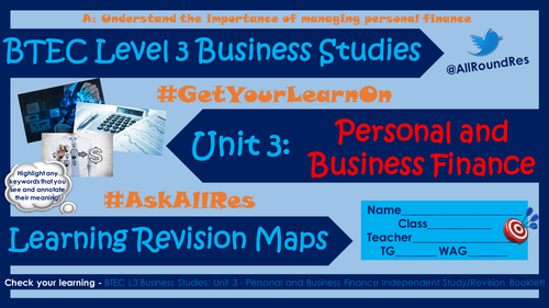 BTEC L3 Business Studies: Unit 3 - Section A Learning Maps!