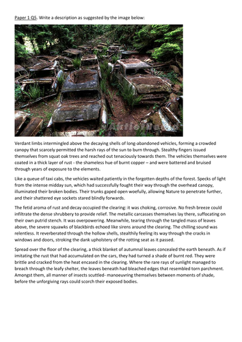 AQA Paper 1 Q5 exemplar descriptive writing response to image (grade 8/9)