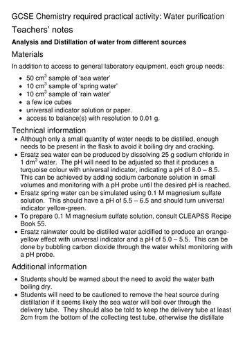 Potable Water - New AQA 2016 Chemistry | Teaching Resources