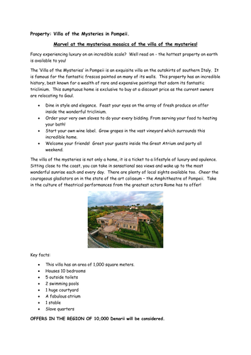 Writing to Persuade: Roman Villa Advertisement (2 week cross-curricular ...