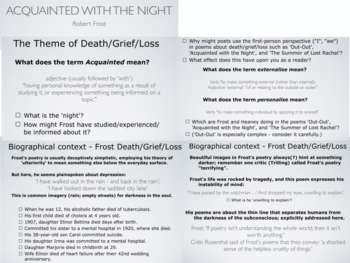 Ccea As1 Poetry 1900 Present Robert Frost Seamus Heaney Theme Of Grief Loss And Death Teaching Resources