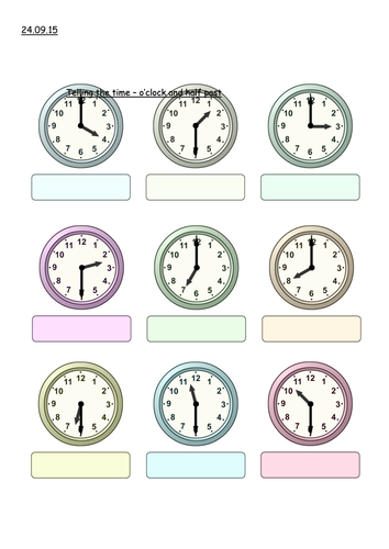 telling the time oclock half past year 1 teaching resources