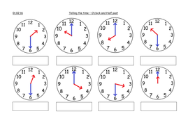 telling the time oclock half past year 1 teaching resources